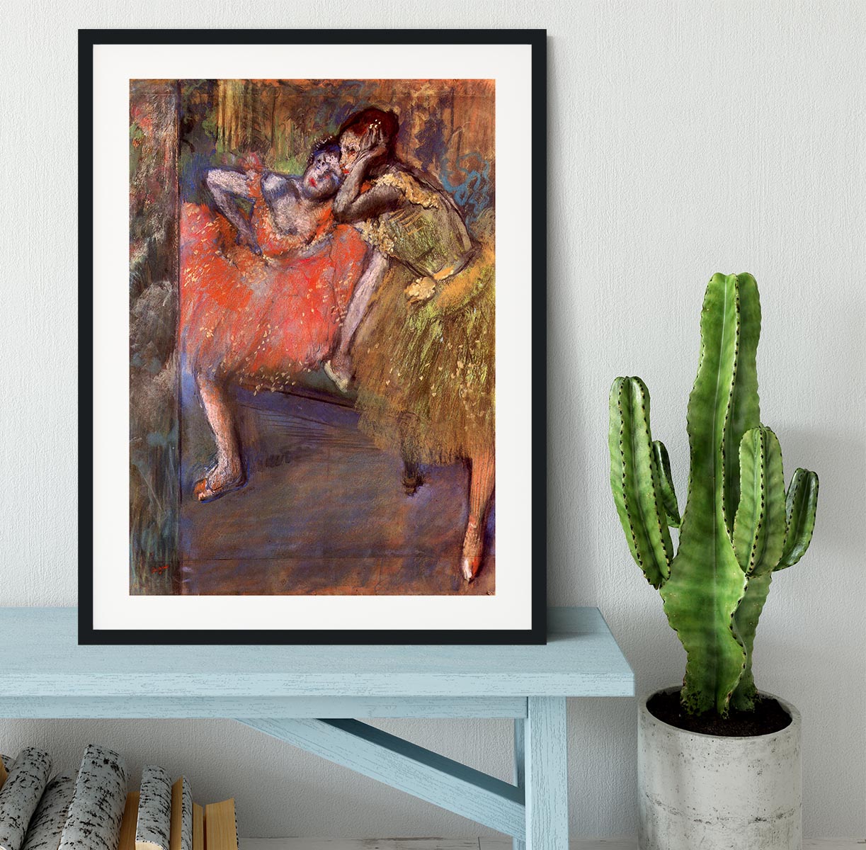 Two dancers behind the scenes by Degas Framed Print - Canvas Art Rocks - 1