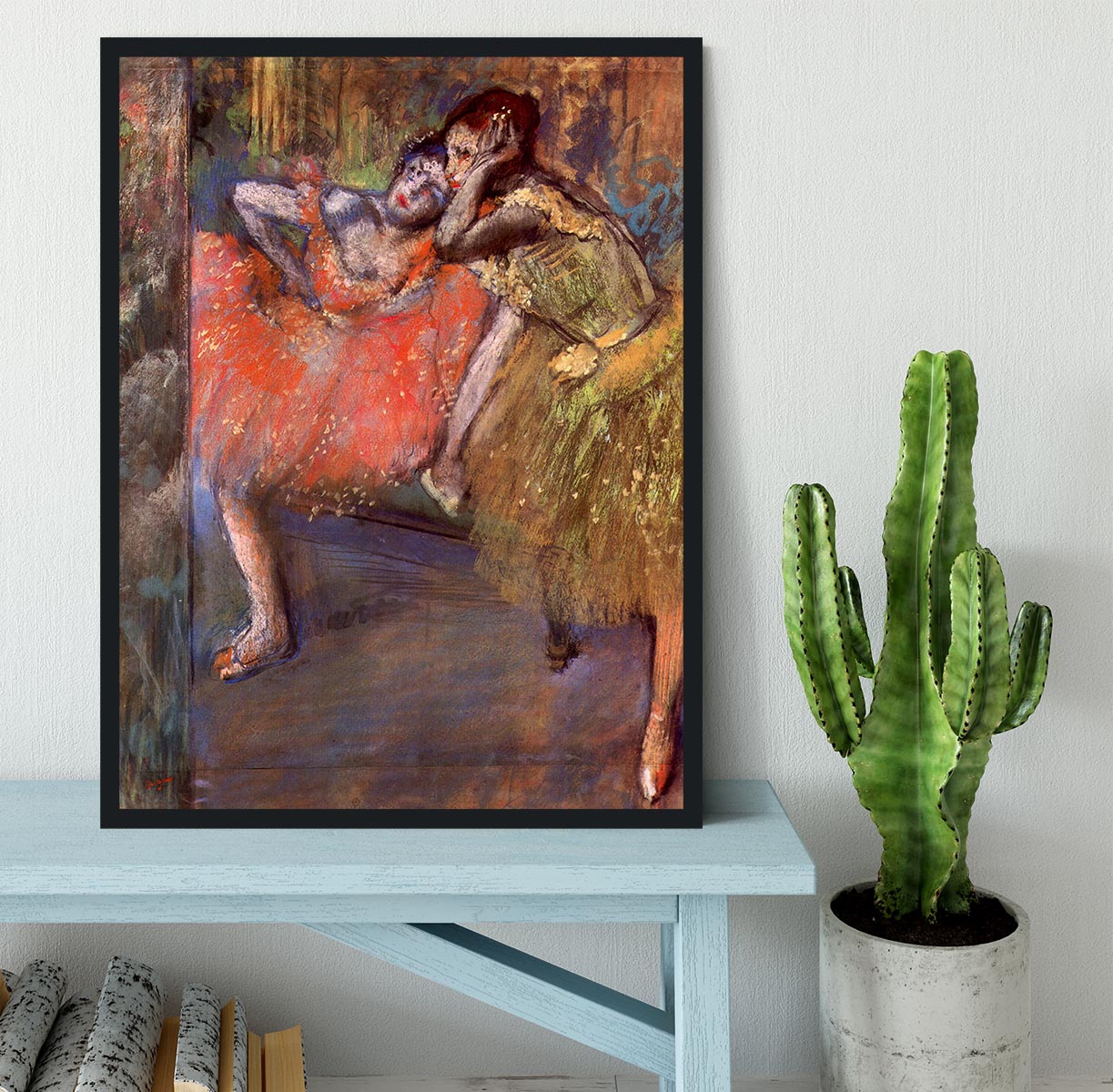 Two dancers behind the scenes by Degas Framed Print - Canvas Art Rocks - 2