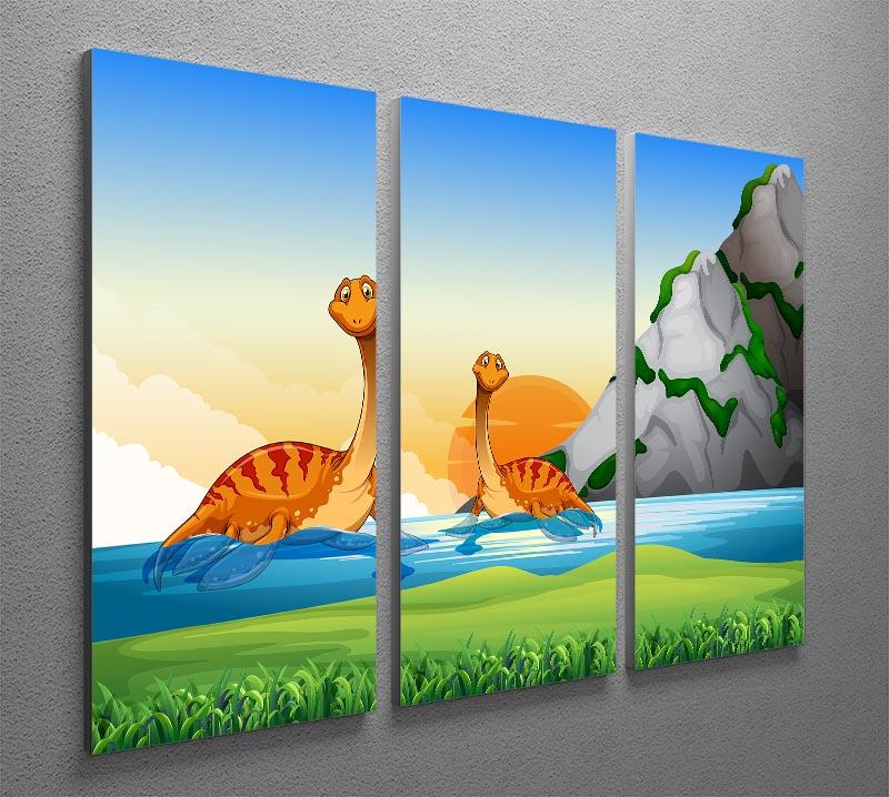 Two dinosaurs in the lake 3 Split Panel Canvas Print - Canvas Art Rocks - 2