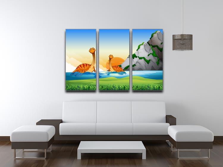 Two dinosaurs in the lake 3 Split Panel Canvas Print - Canvas Art Rocks - 3