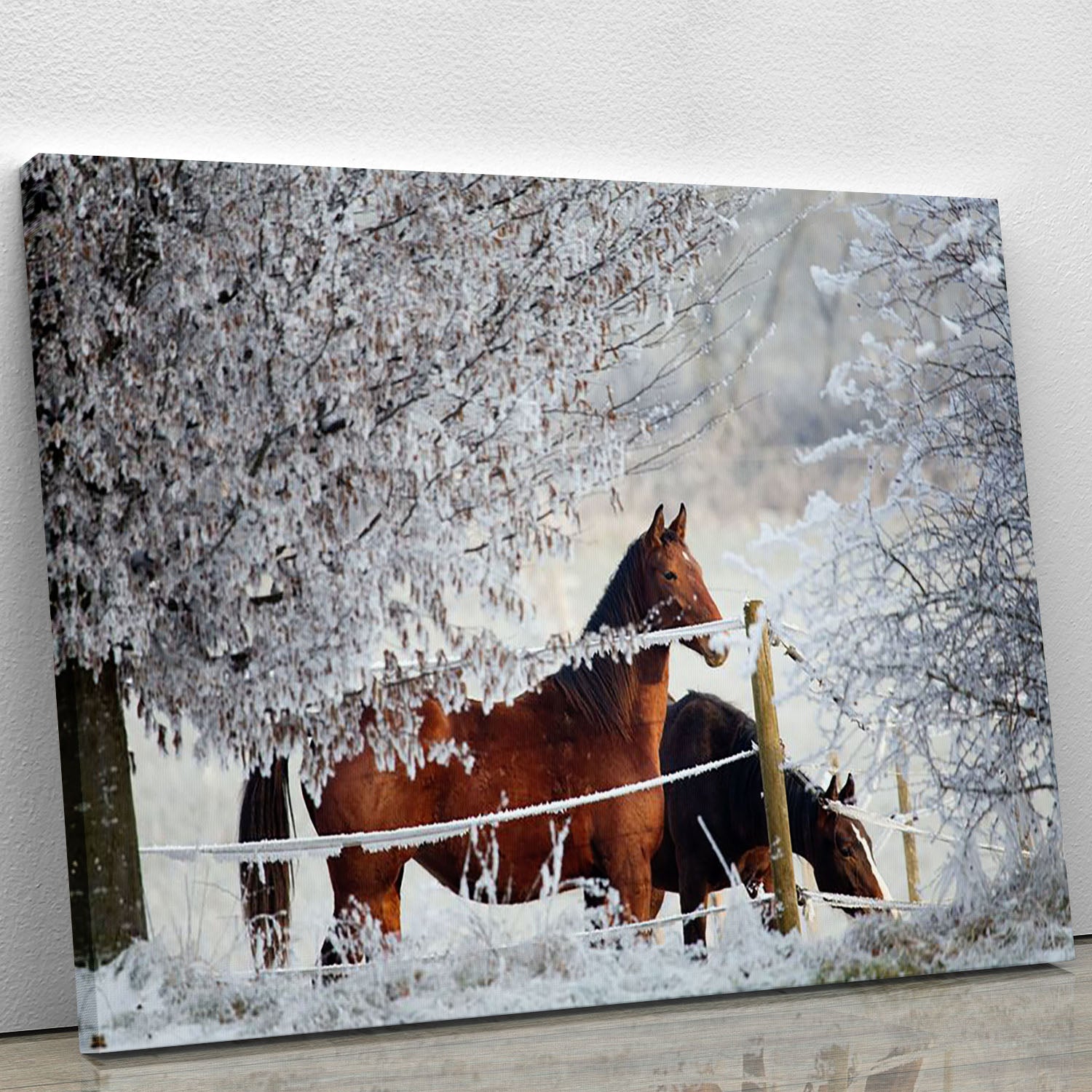 Two horses in a winter landscape Canvas Print or Poster - Canvas Art Rocks - 1