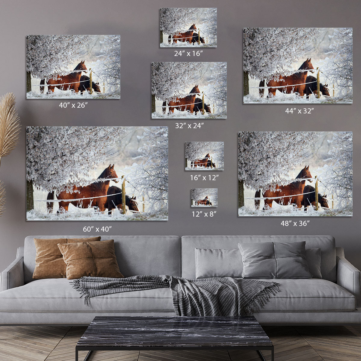 Two horses in a winter landscape Canvas Print or Poster - Canvas Art Rocks - 7