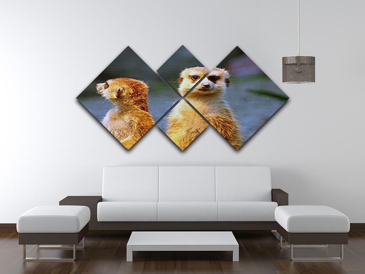 Two meerkats watching over their family in zoo 4 Square Multi Panel Canvas - Canvas Art Rocks - 3