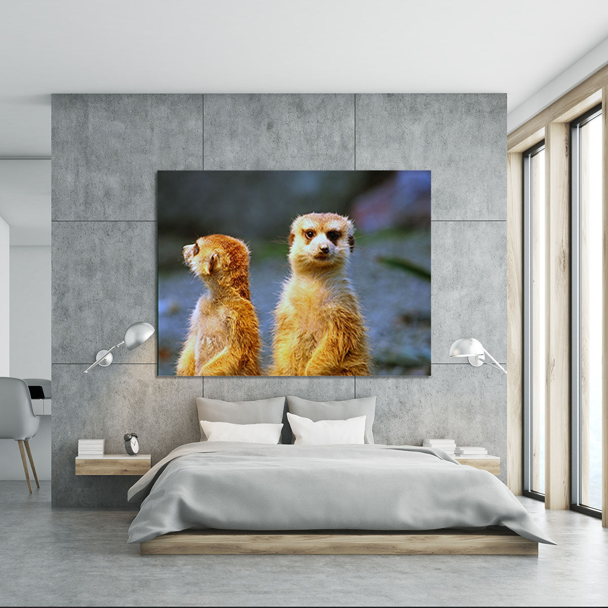Two meerkats watching over their family in zoo Canvas Print or Poster - Canvas Art Rocks - 5