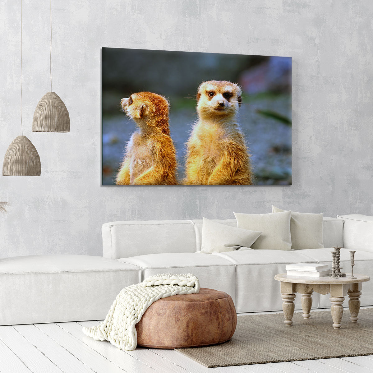 Two meerkats watching over their family in zoo Canvas Print or Poster - Canvas Art Rocks - 6