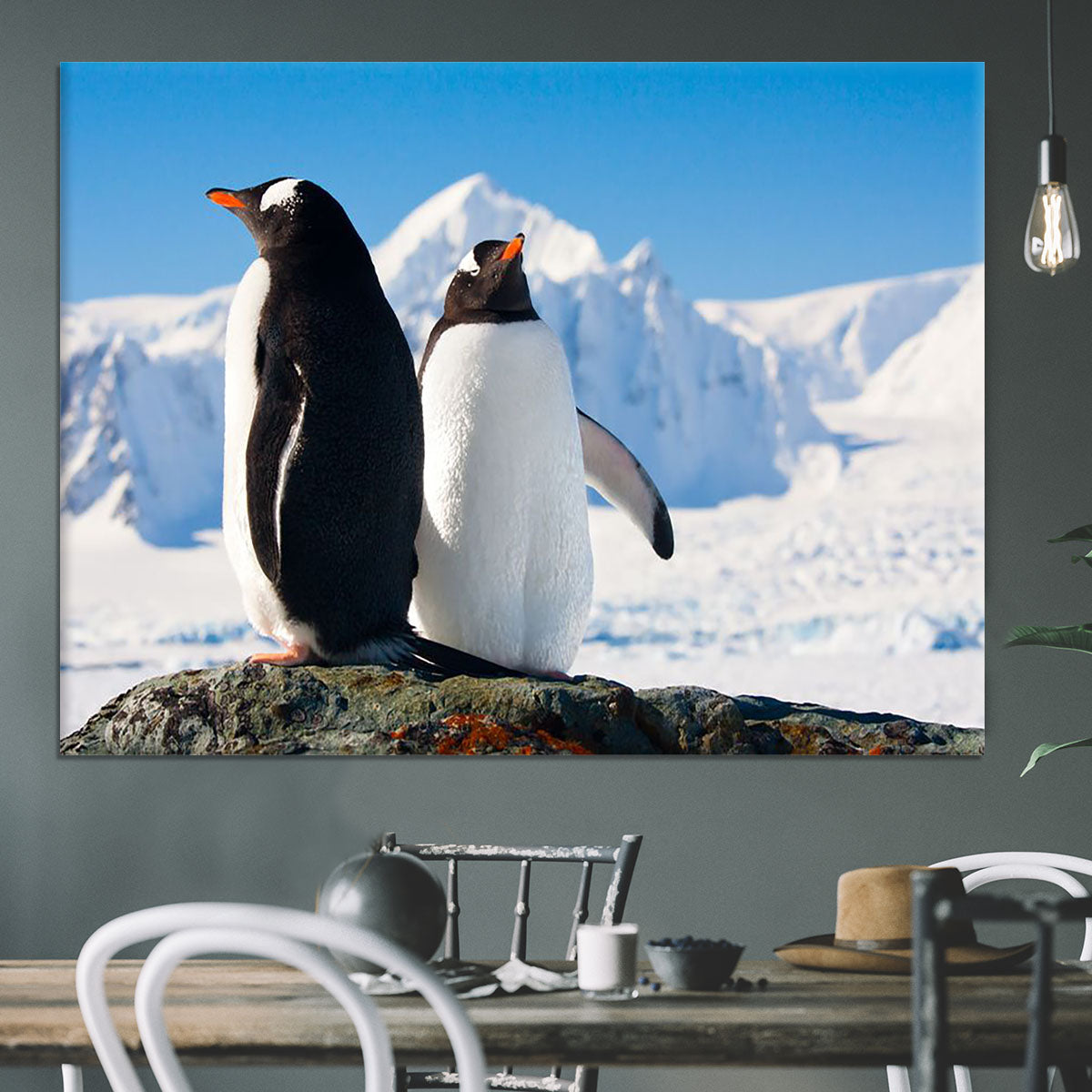 Two penguins dreaming together sitting on a rock Canvas Print or Poster - Canvas Art Rocks - 3