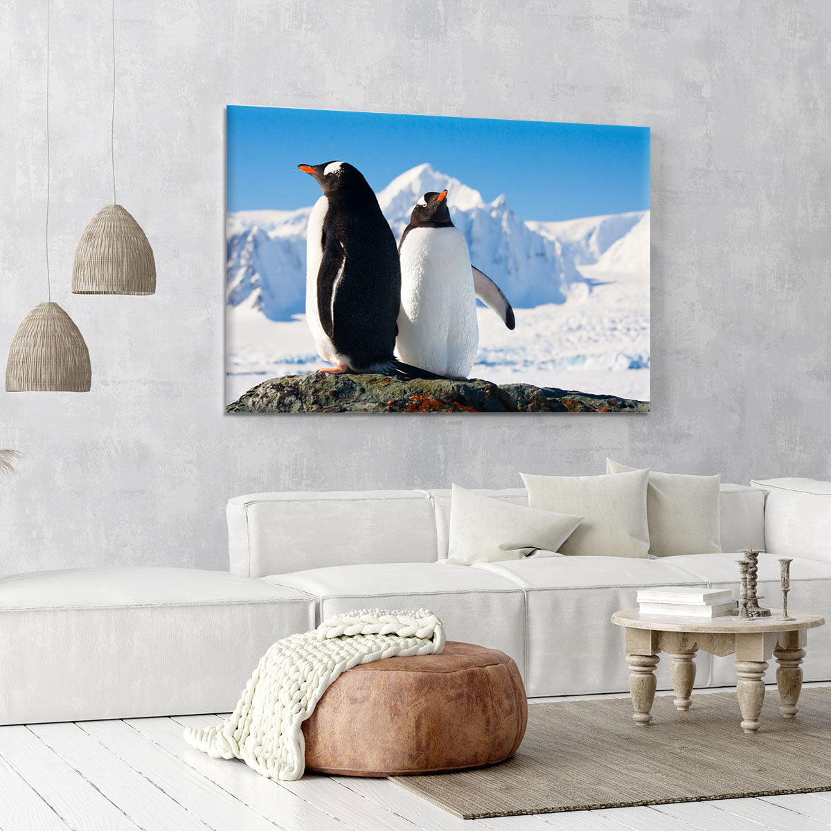 Two penguins dreaming together sitting on a rock Canvas Print or Poster - Canvas Art Rocks - 6