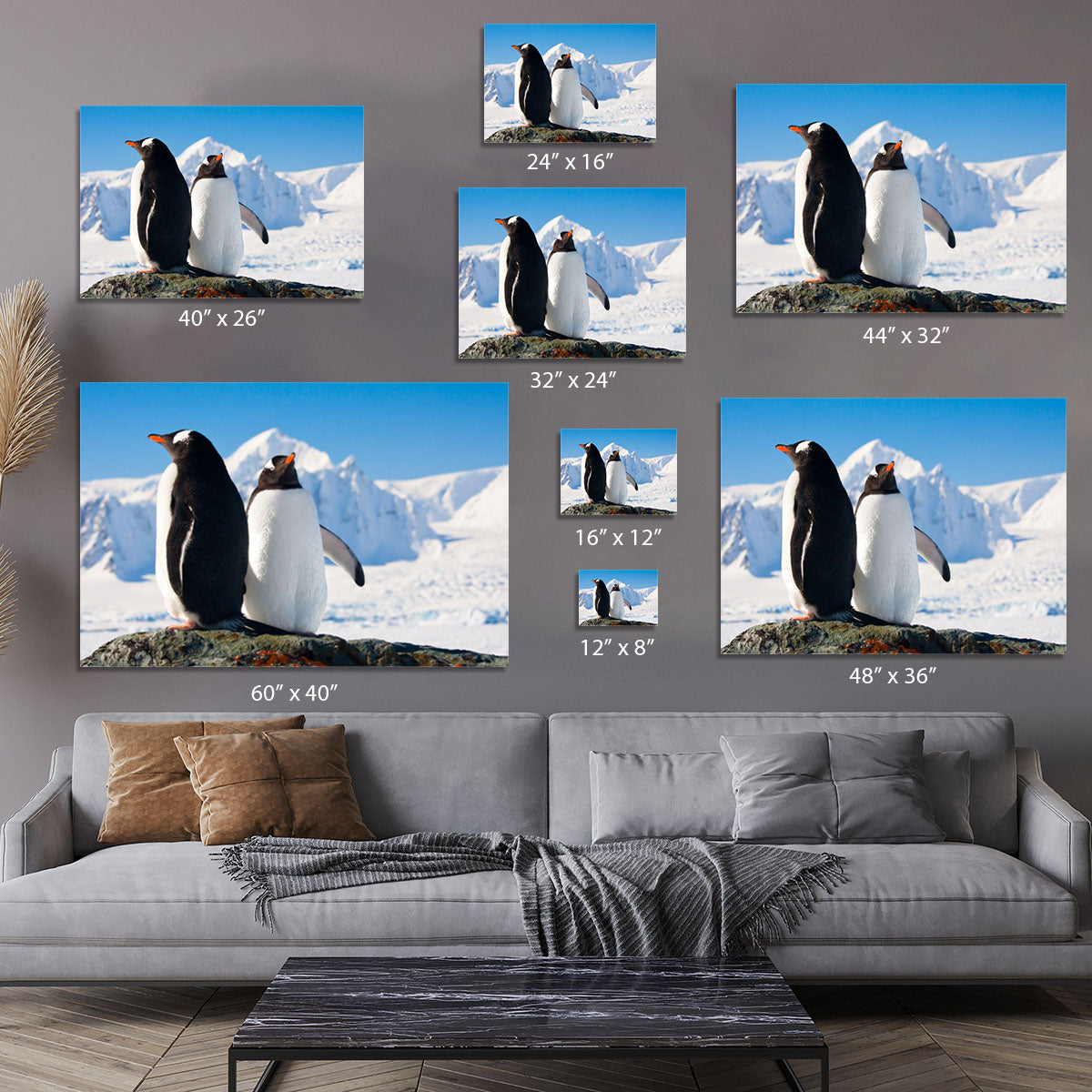 Two penguins dreaming together sitting on a rock Canvas Print or Poster - Canvas Art Rocks - 7