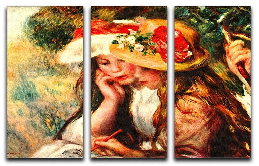 Two reading girls in a garden by Renoir 3 Split Panel Canvas Print - Canvas Art Rocks - 1