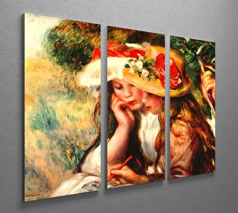 Two reading girls in a garden by Renoir 3 Split Panel Canvas Print - Canvas Art Rocks - 2