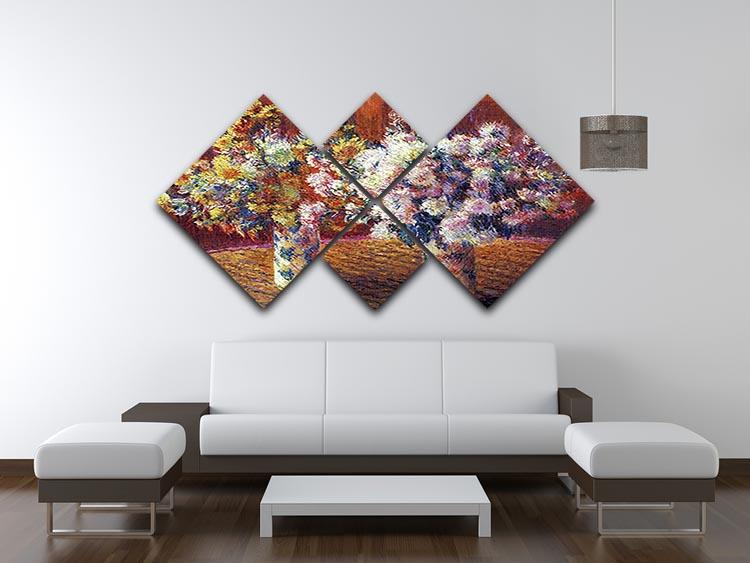 Two vases with Chrysanthemums by Monet 4 Square Multi Panel Canvas - Canvas Art Rocks - 3