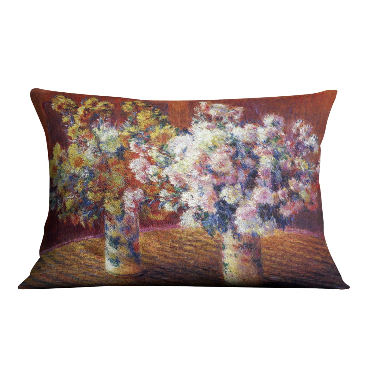 Two vases with Chrysanthemums by Monet Cushion