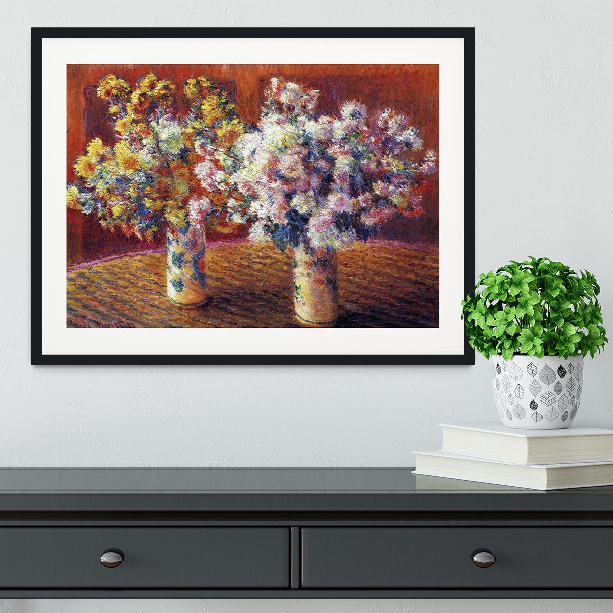 Two vases with Chrysanthemums by Monet Framed Print - Canvas Art Rocks - 1