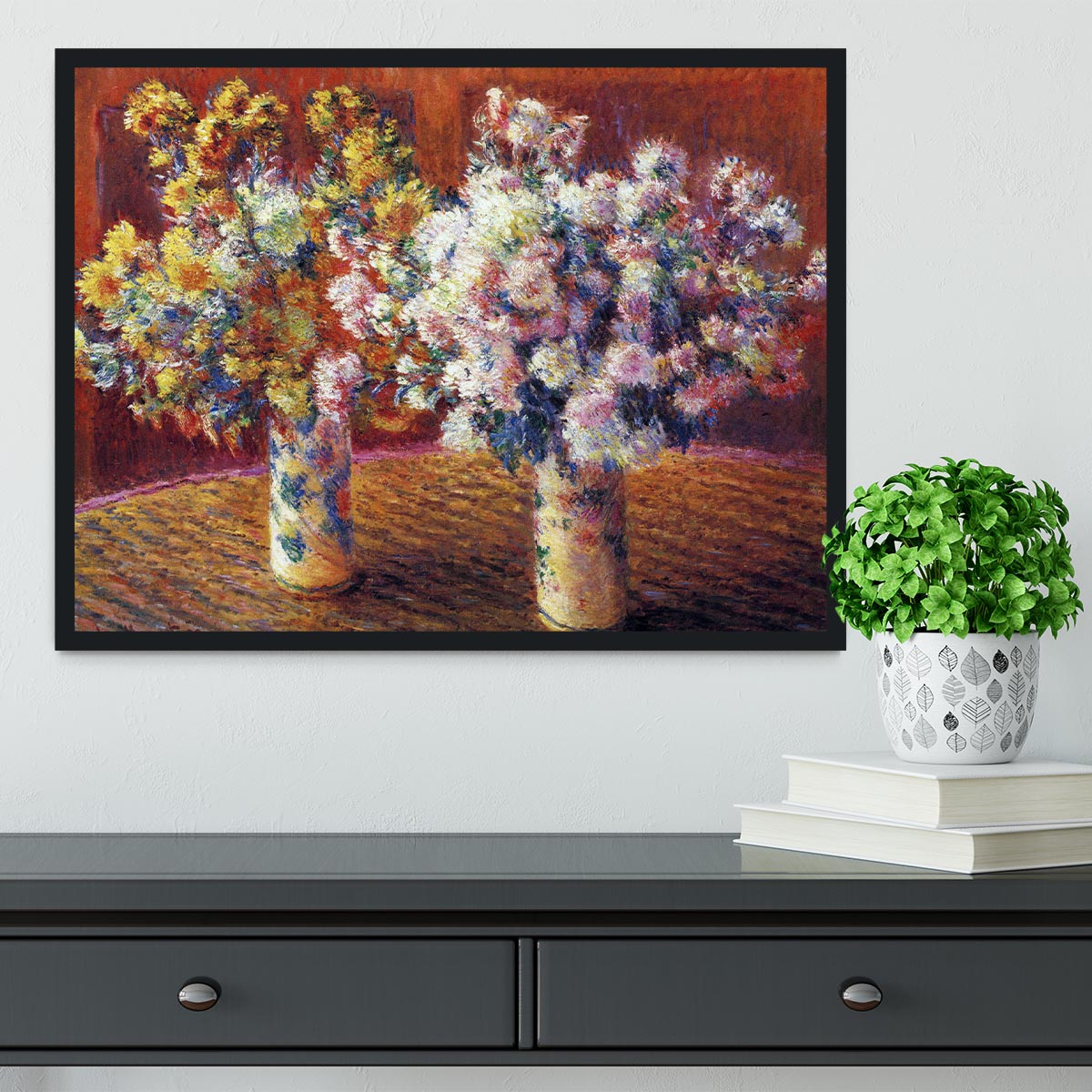 Two vases with Chrysanthemums by Monet Framed Print - Canvas Art Rocks - 2