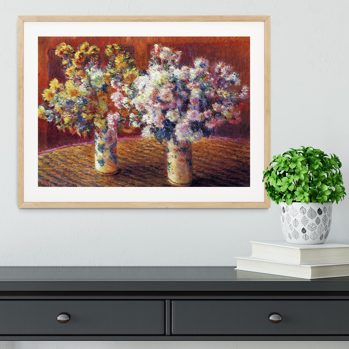 Two vases with Chrysanthemums by Monet Framed Print - Canvas Art Rocks - 3