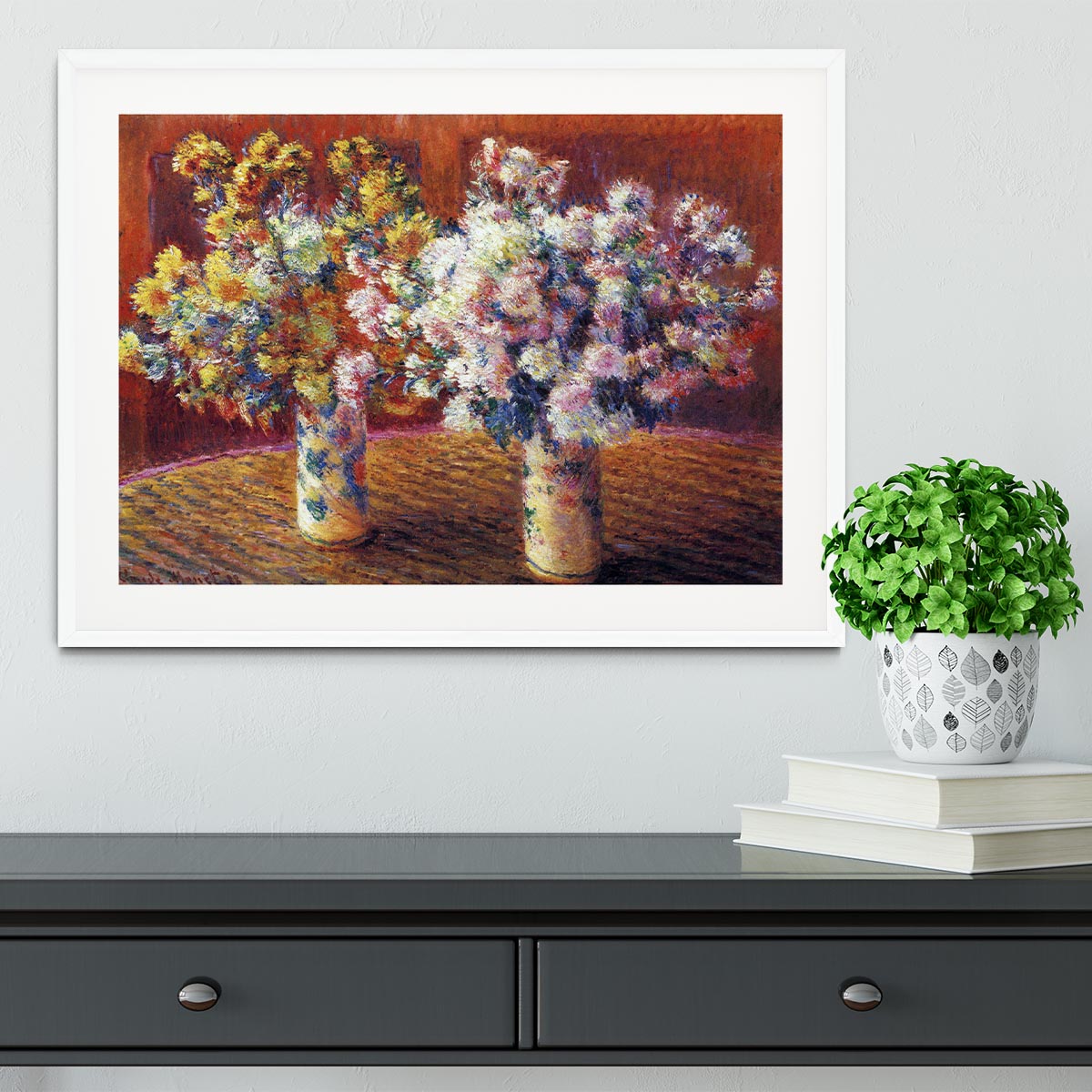 Two vases with Chrysanthemums by Monet Framed Print - Canvas Art Rocks - 5