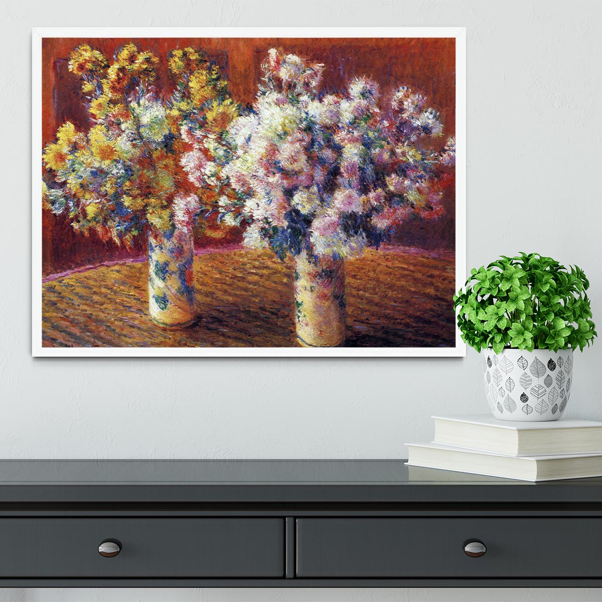 Two vases with Chrysanthemums by Monet Framed Print - Canvas Art Rocks -6