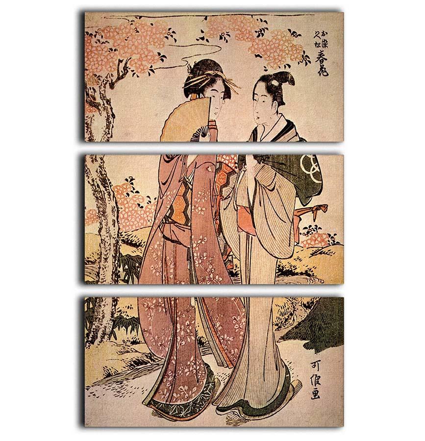 Two women by Hokusai 3 Split Panel Canvas Print - Canvas Art Rocks - 1