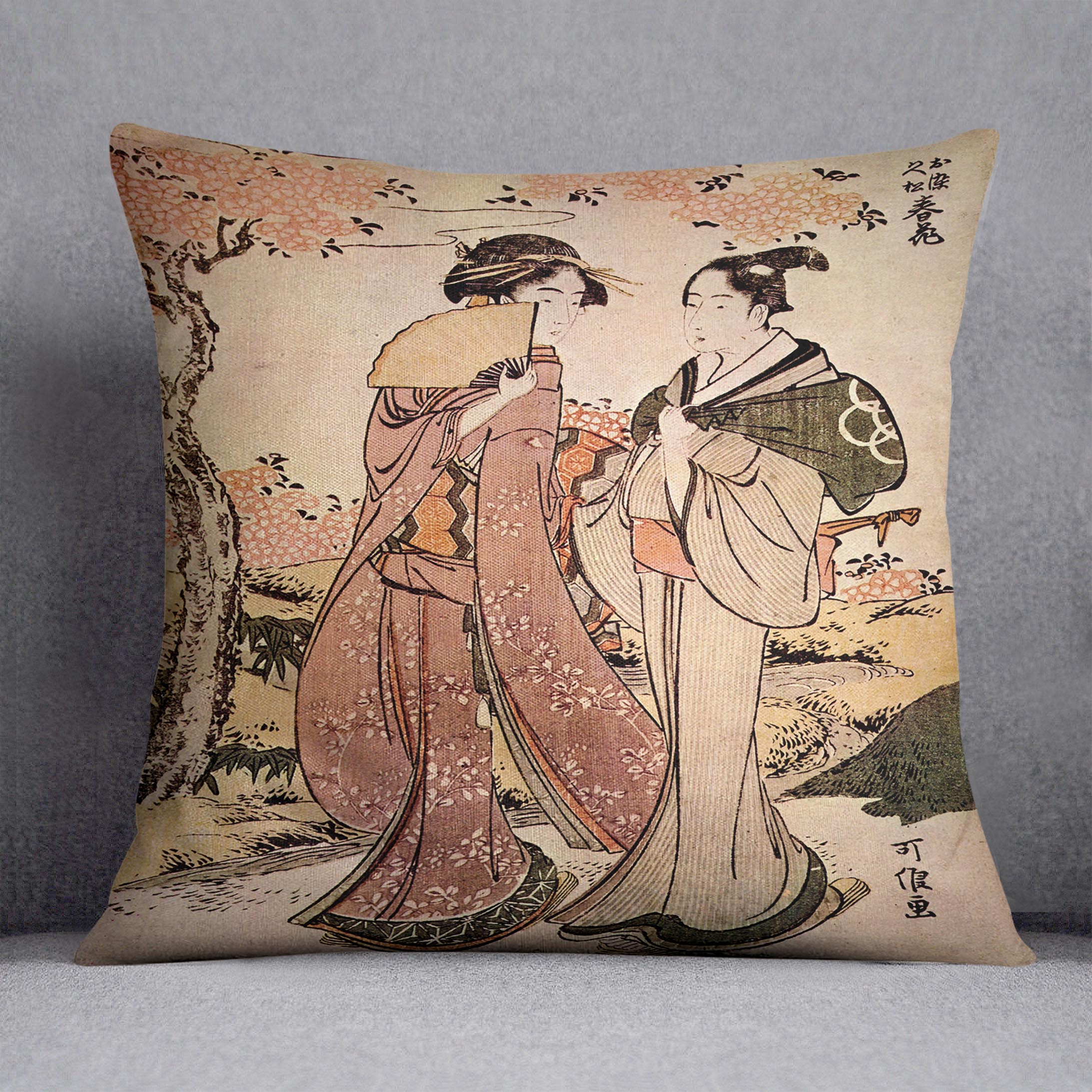 Two women by Hokusai Cushion