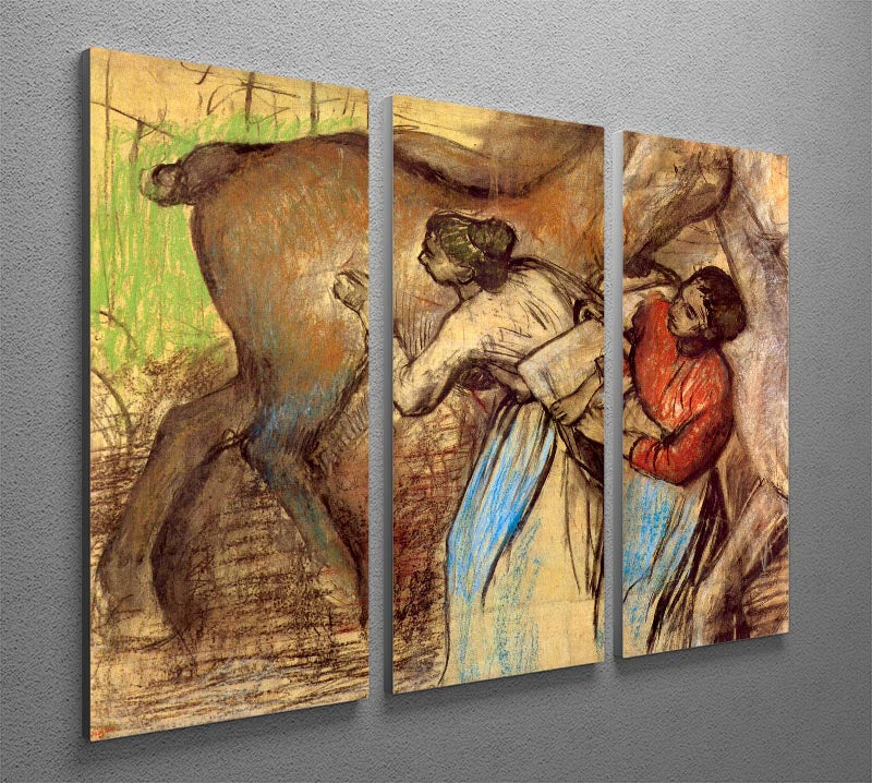 Two women washing horses by Degas 3 Split Panel Canvas Print - Canvas Art Rocks - 2
