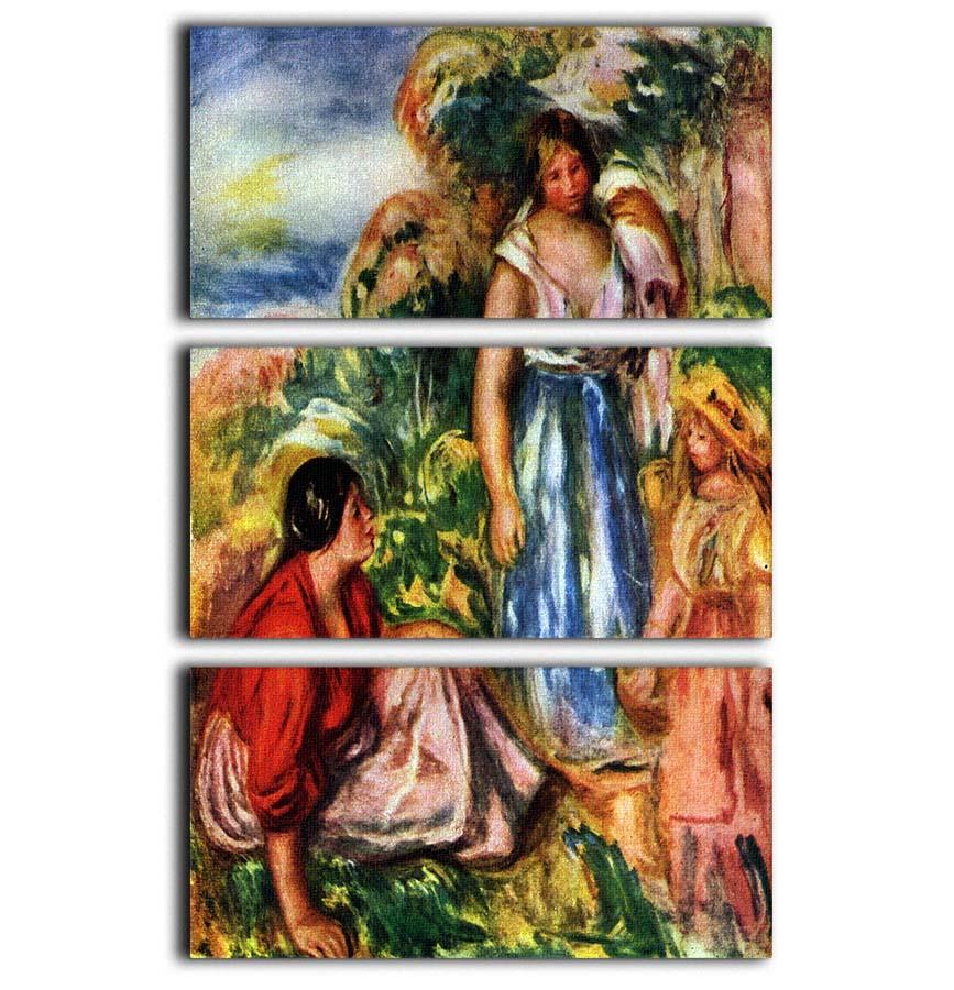 Two women with young girls in a landscape by Renoir 3 Split Panel Canvas Print - Canvas Art Rocks - 1