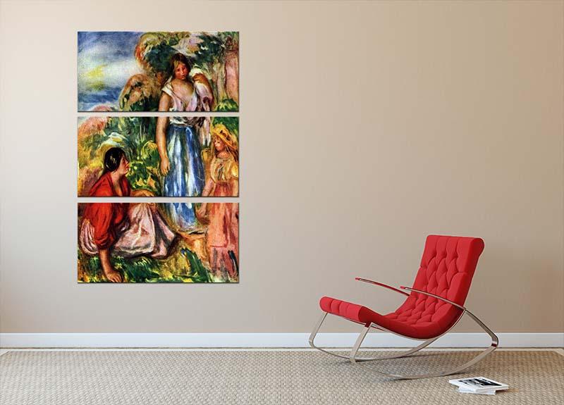Two women with young girls in a landscape by Renoir 3 Split Panel Canvas Print - Canvas Art Rocks - 2