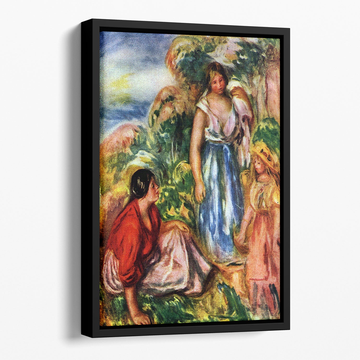 Two women with young girls in a landscape by Renoir Floating Framed Canvas
