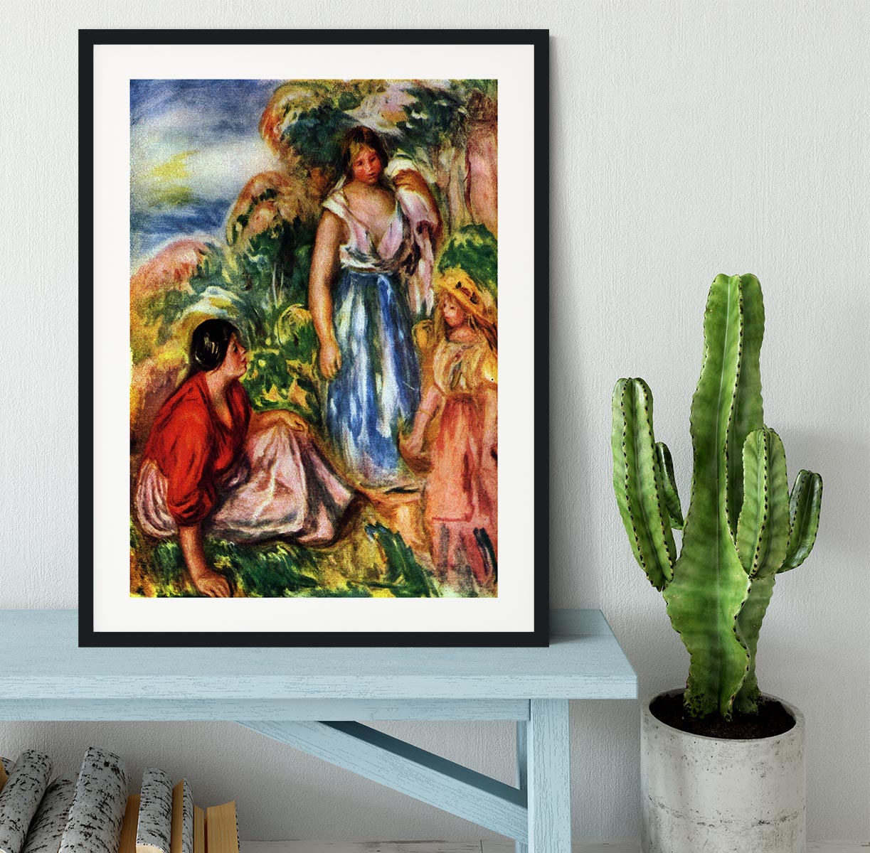 Two women with young girls in a landscape by Renoir Framed Print - Canvas Art Rocks - 1