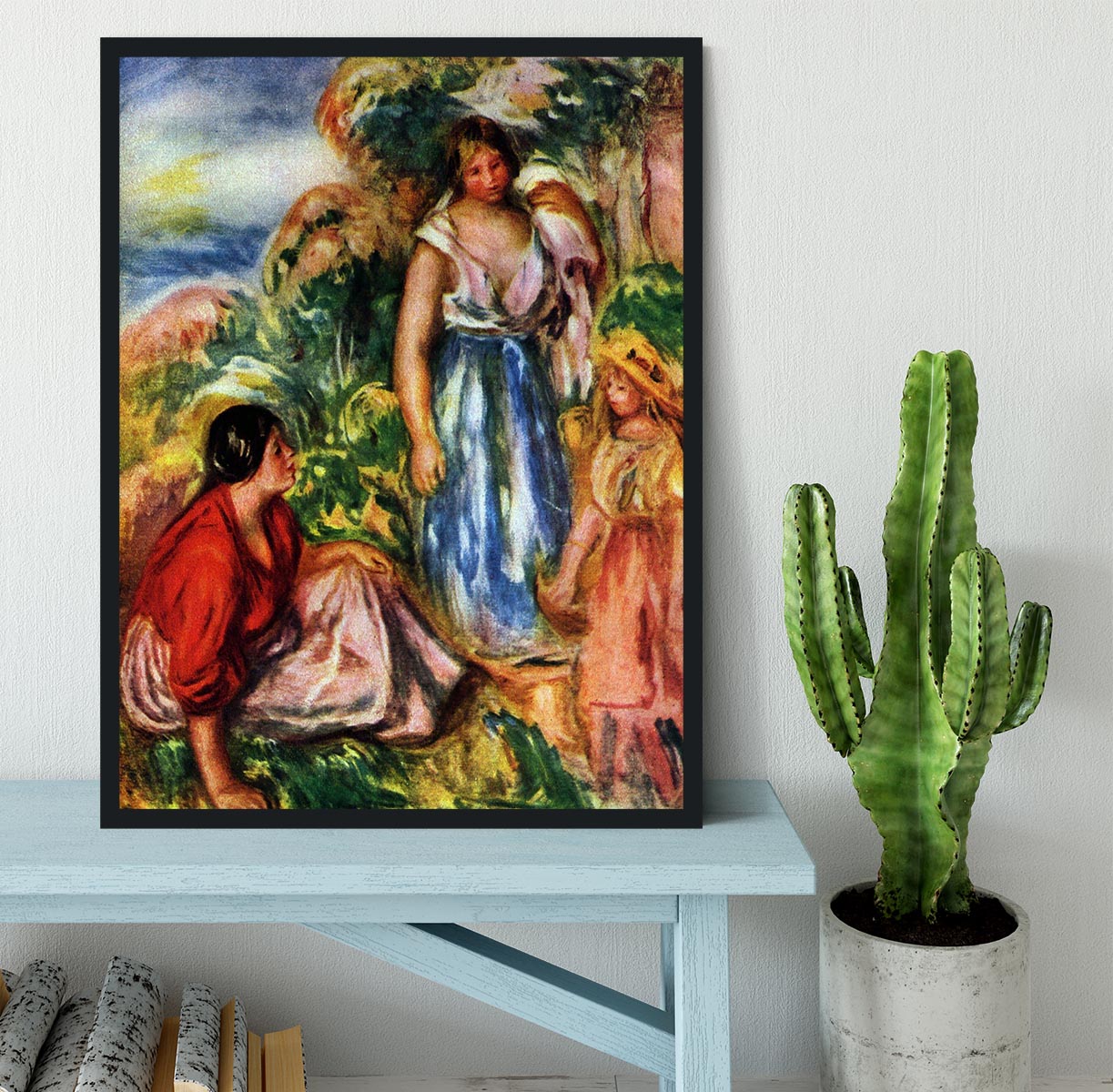 Two women with young girls in a landscape by Renoir Framed Print - Canvas Art Rocks - 2