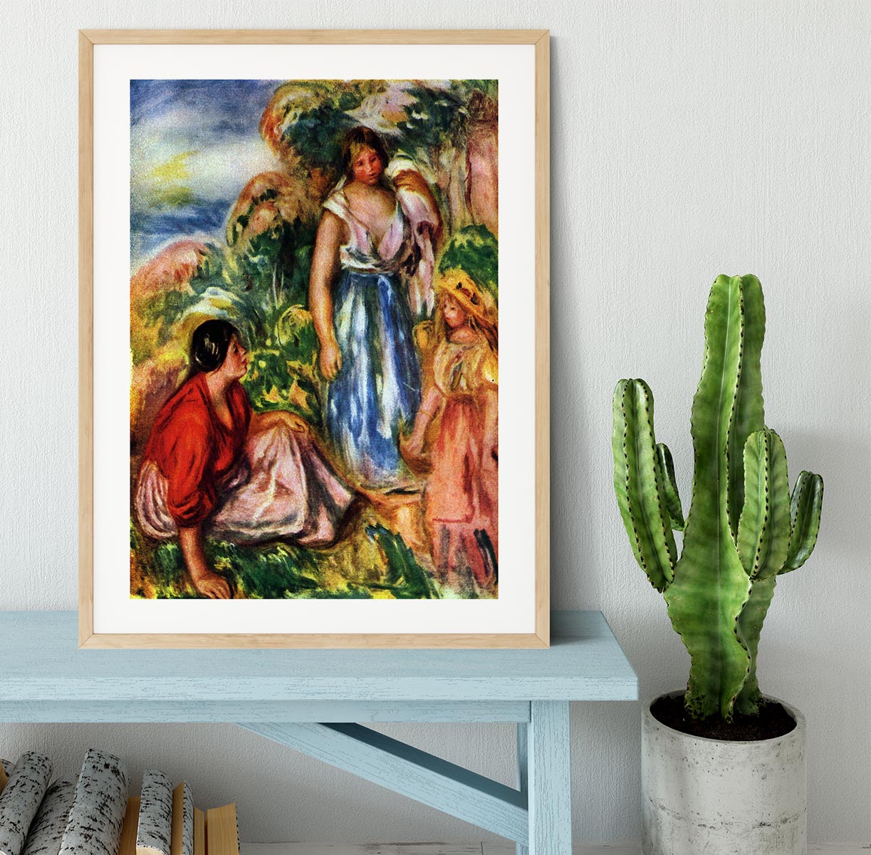 Two women with young girls in a landscape by Renoir Framed Print - Canvas Art Rocks - 3