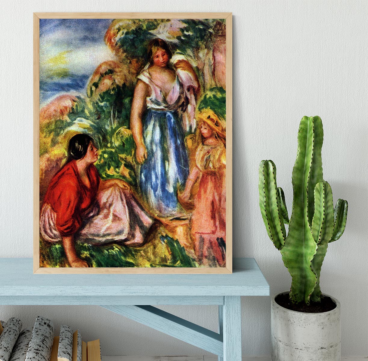 Two women with young girls in a landscape by Renoir Framed Print - Canvas Art Rocks - 4