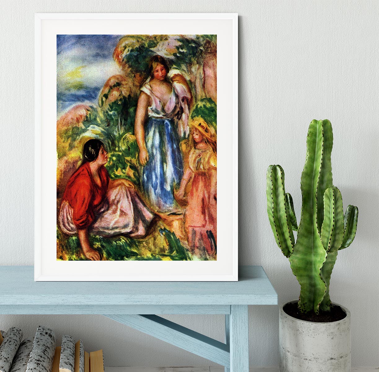 Two women with young girls in a landscape by Renoir Framed Print - Canvas Art Rocks - 5