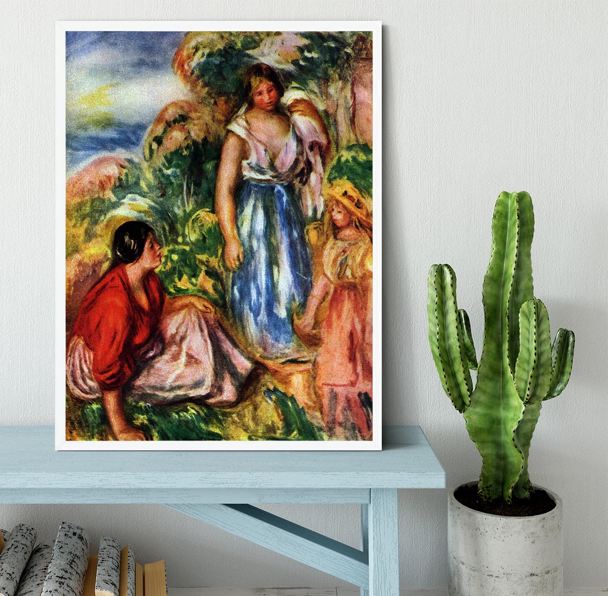Two women with young girls in a landscape by Renoir Framed Print - Canvas Art Rocks -6
