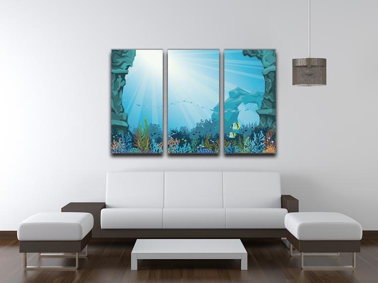 Underwater arch on a blue sea 3 Split Panel Canvas Print - Canvas Art Rocks - 3