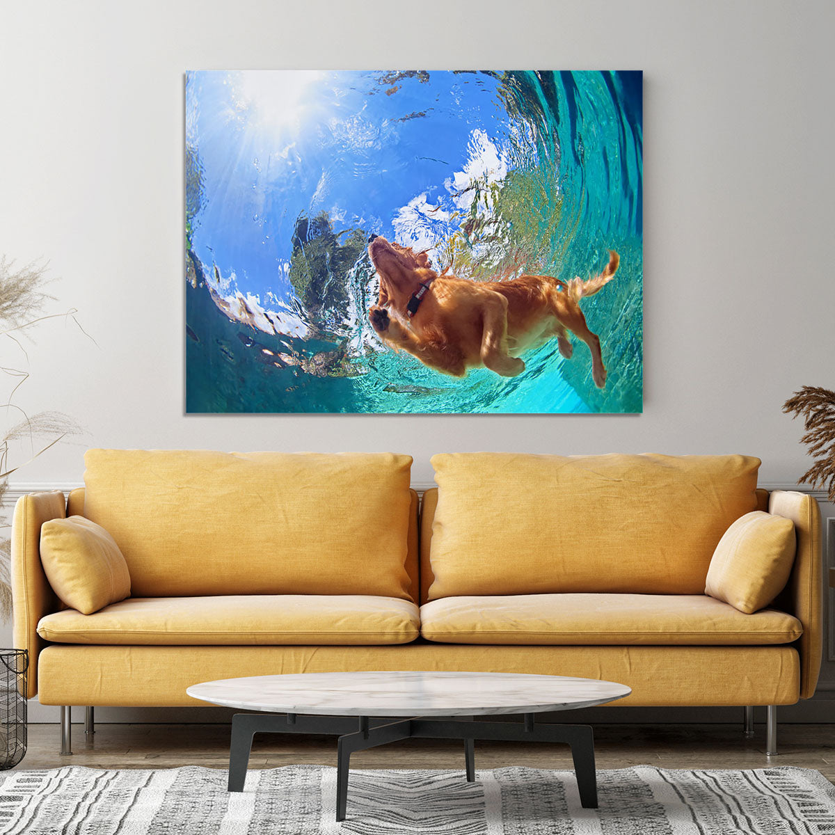 Underwater photo of golden labrador retriever puppy Canvas Print or Poster - Canvas Art Rocks - 4