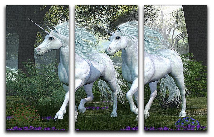 Unicorn Elm Forest 3 Split Panel Canvas Print - Canvas Art Rocks - 1