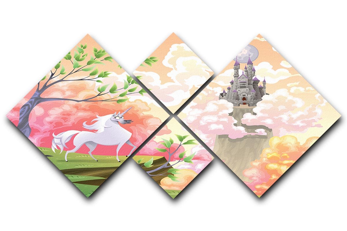 Unicorn and mythological landscape 4 Square Multi Panel Canvas  - Canvas Art Rocks - 1