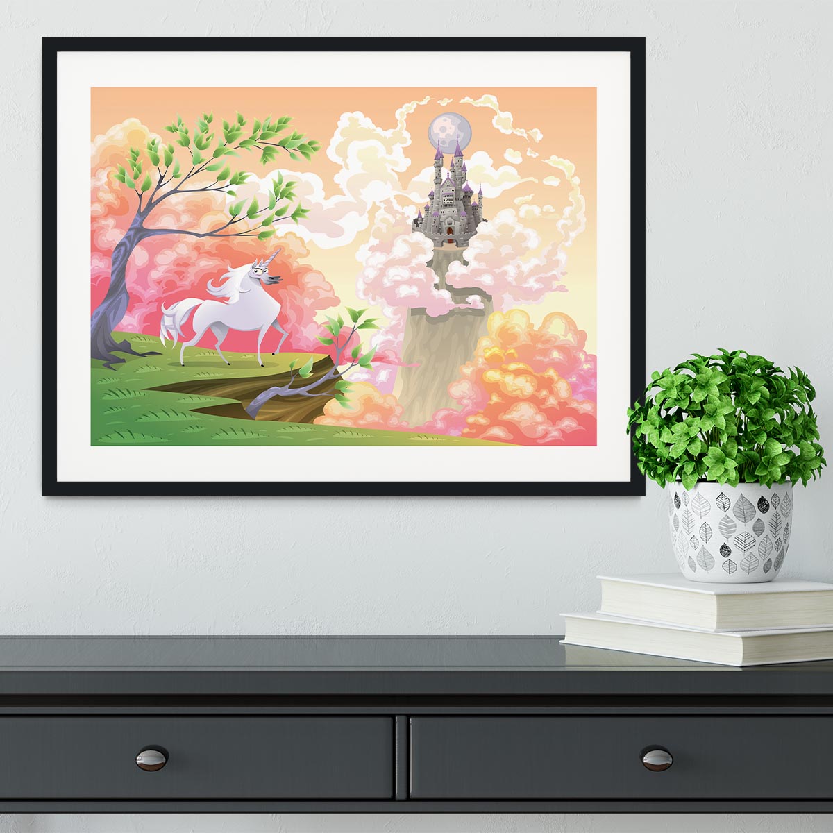 Unicorn and mythological landscape Framed Print - Canvas Art Rocks - 1