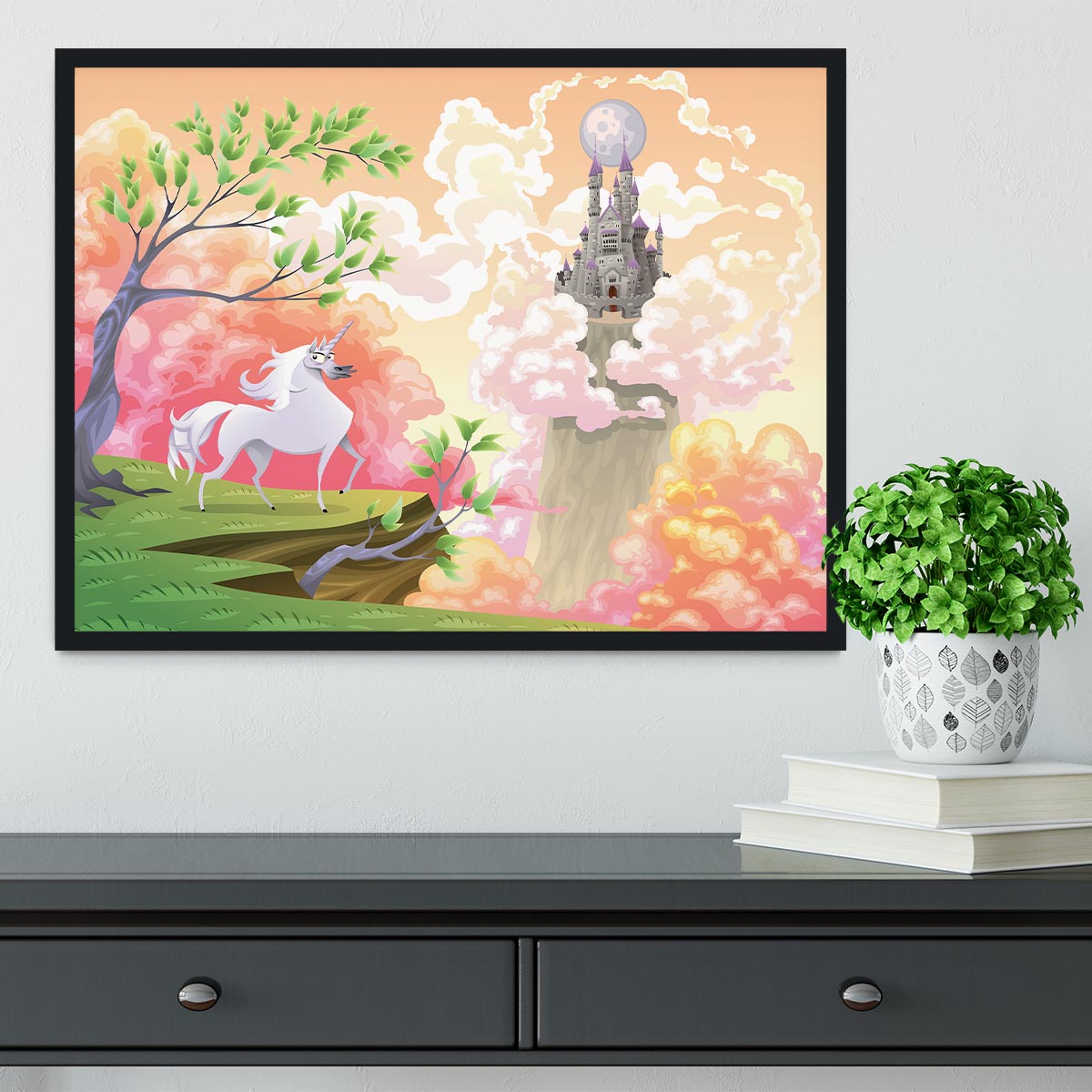 Unicorn and mythological landscape Framed Print - Canvas Art Rocks - 2