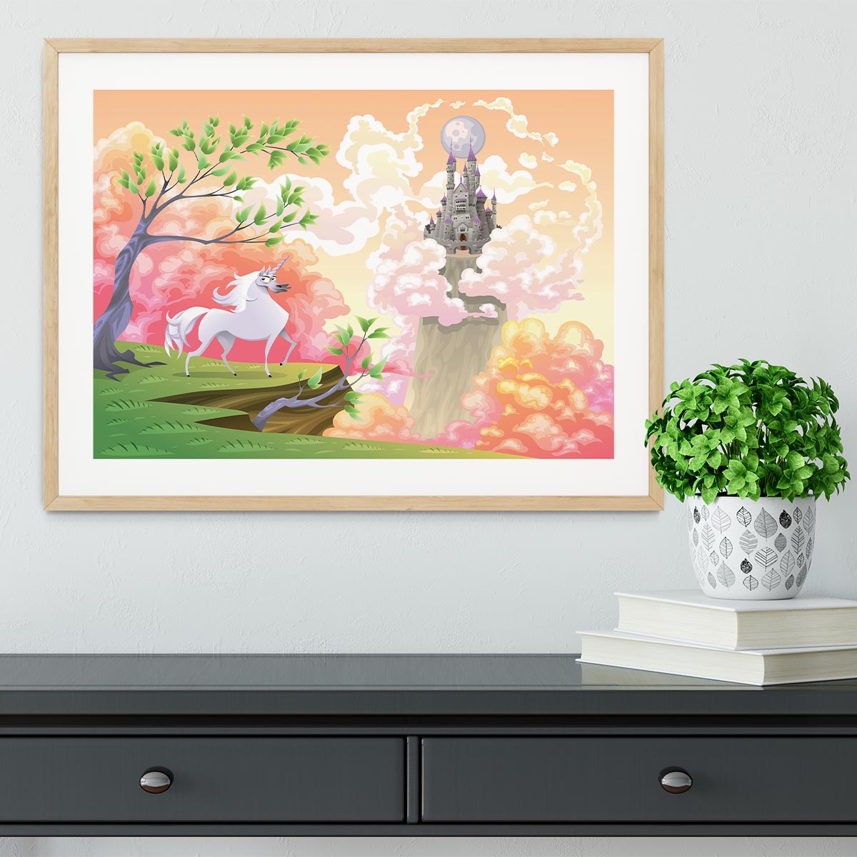 Unicorn and mythological landscape Framed Print - Canvas Art Rocks - 3