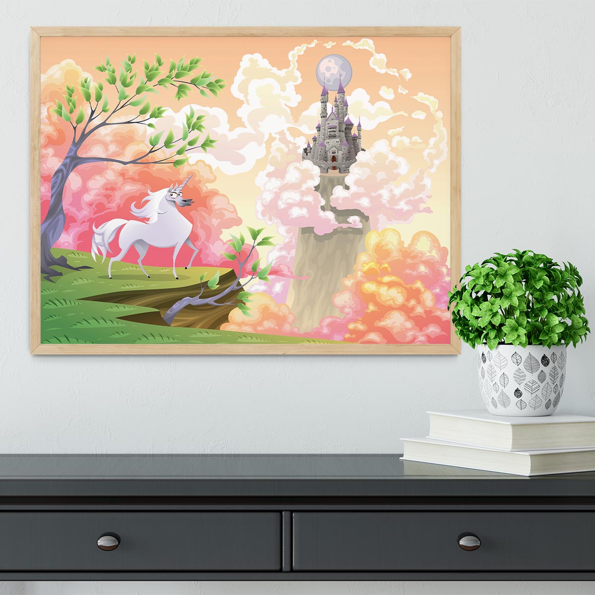 Unicorn and mythological landscape Framed Print - Canvas Art Rocks - 4