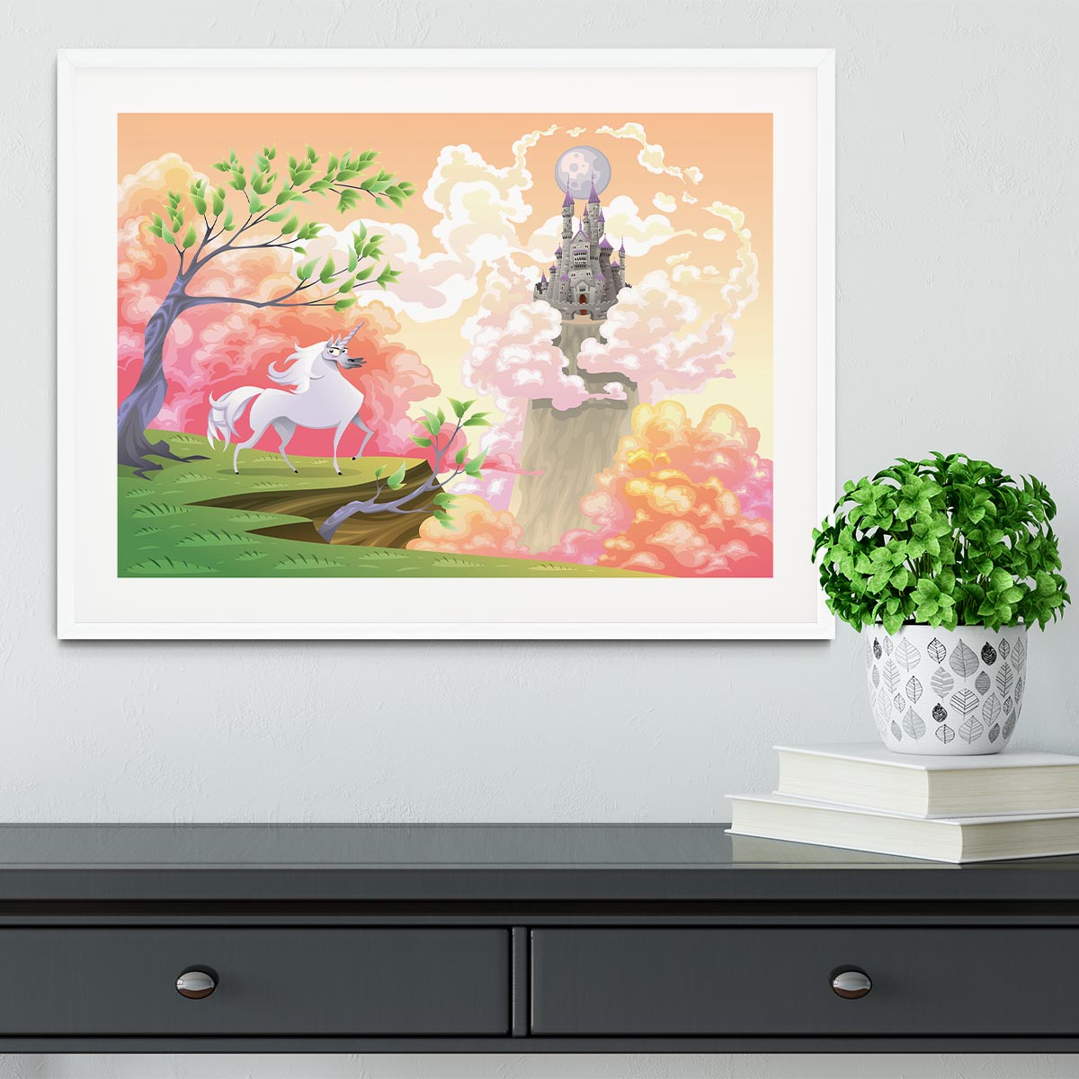 Unicorn and mythological landscape Framed Print - Canvas Art Rocks - 5