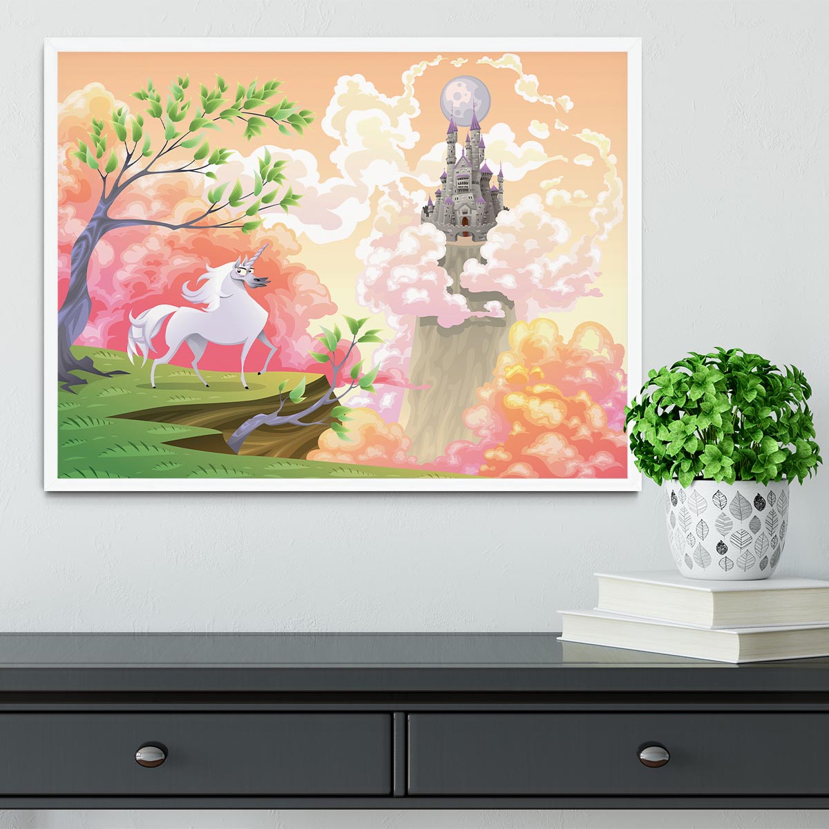 Unicorn and mythological landscape Framed Print - Canvas Art Rocks -6