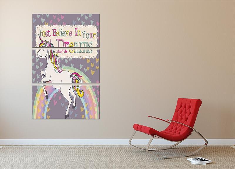 Unicorn believe in your dreams 3 Split Panel Canvas Print - Canvas Art Rocks - 2