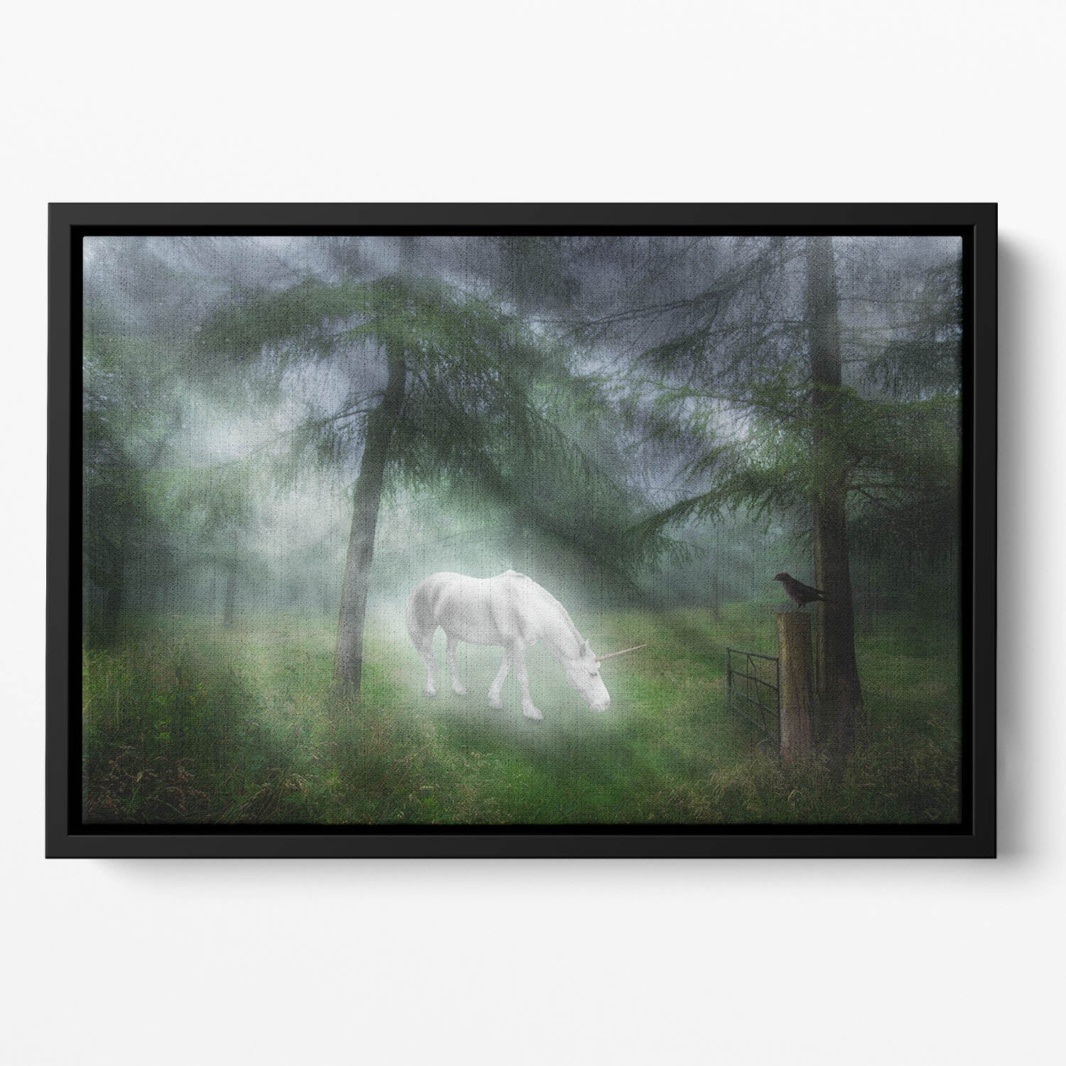 Unicorn in a magical forest Floating Framed Canvas