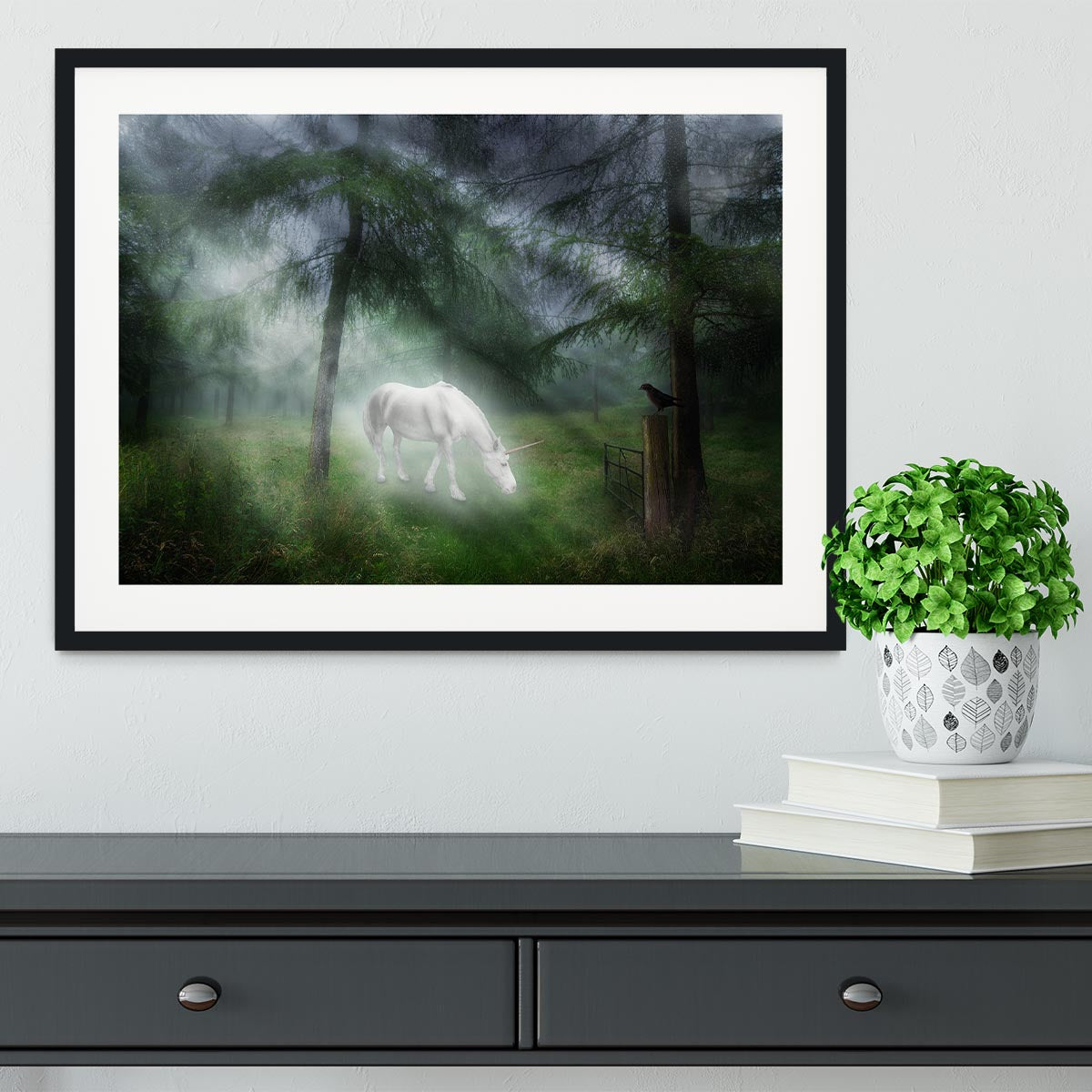 Unicorn in a magical forest Framed Print - Canvas Art Rocks - 1