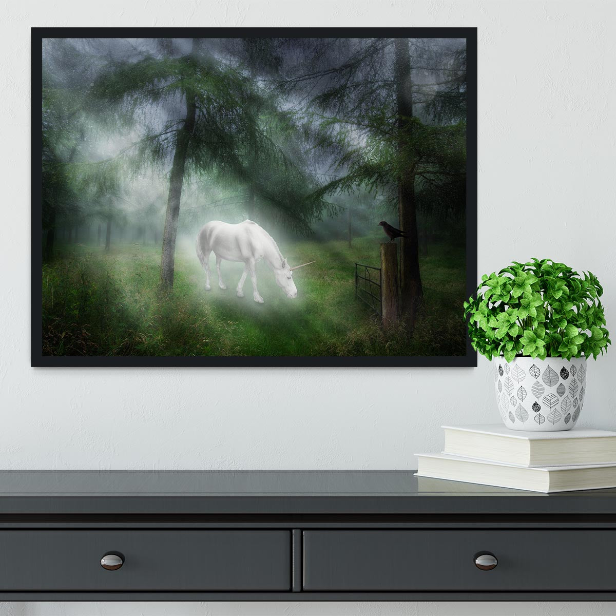 Unicorn in a magical forest Framed Print - Canvas Art Rocks - 2