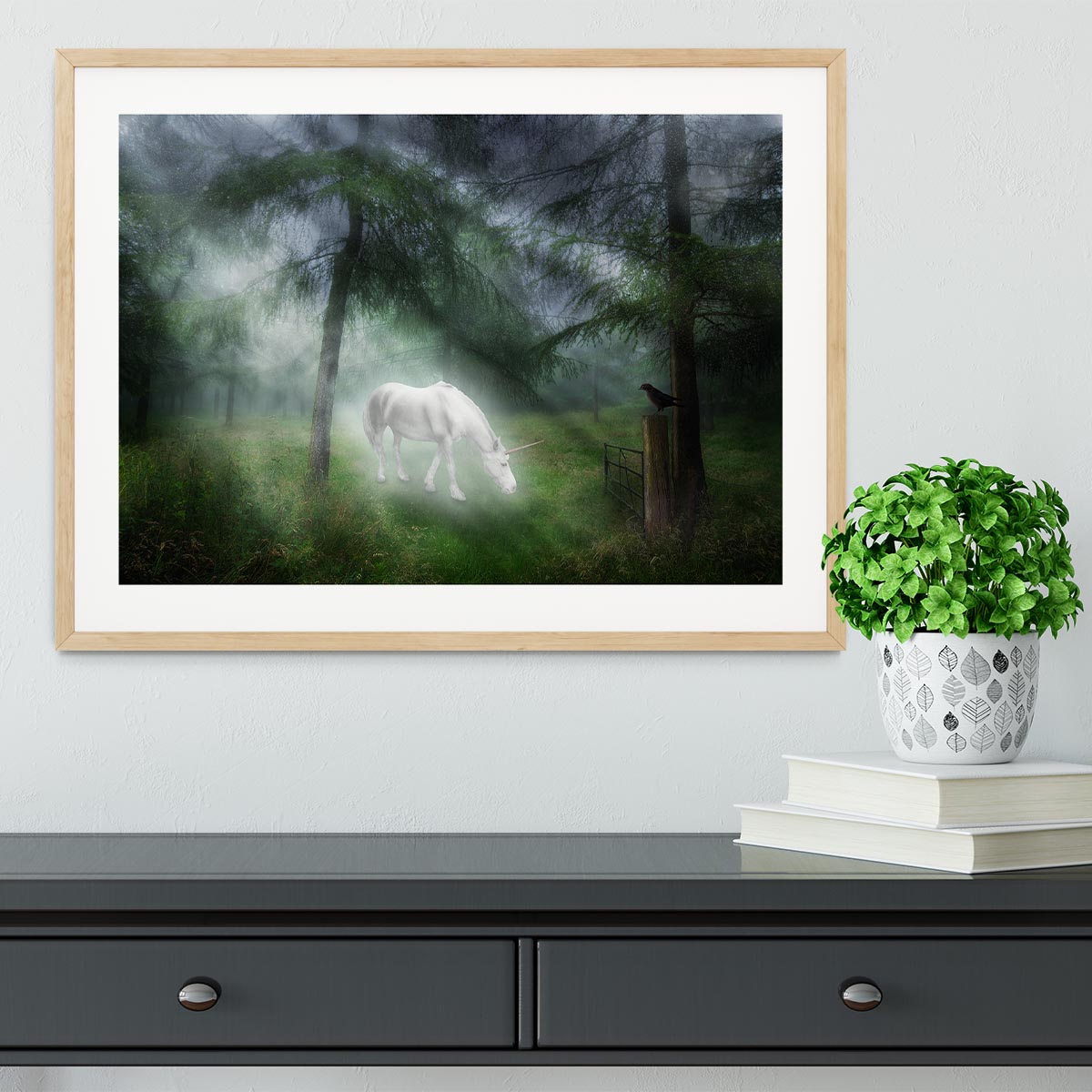 Unicorn in a magical forest Framed Print - Canvas Art Rocks - 3