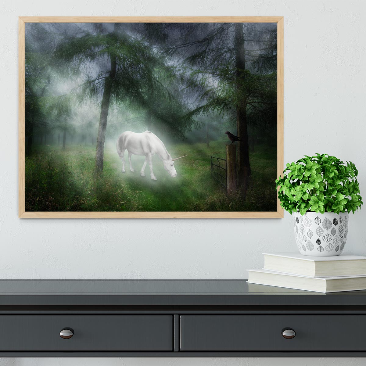 Unicorn in a magical forest Framed Print - Canvas Art Rocks - 4