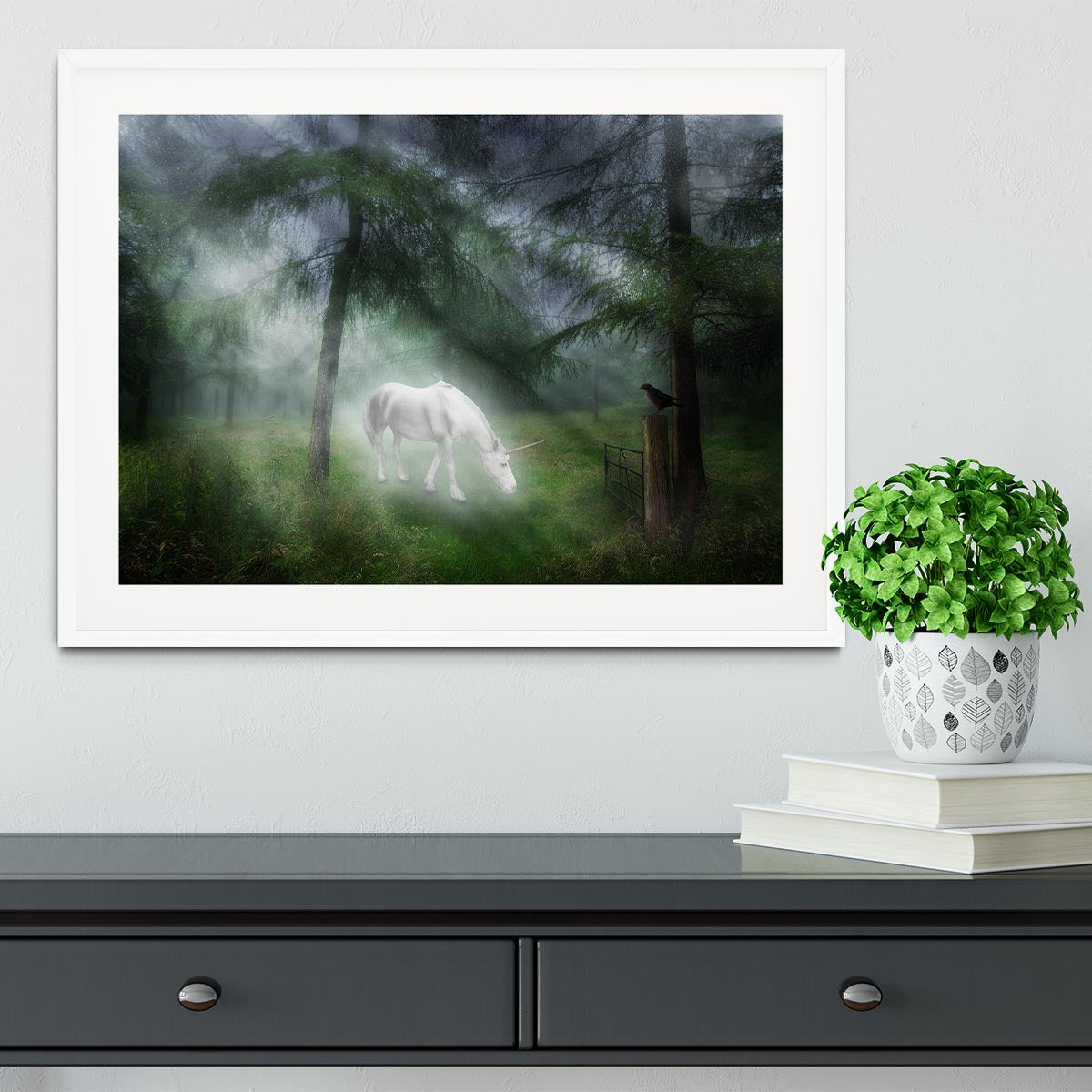 Unicorn in a magical forest Framed Print - Canvas Art Rocks - 5